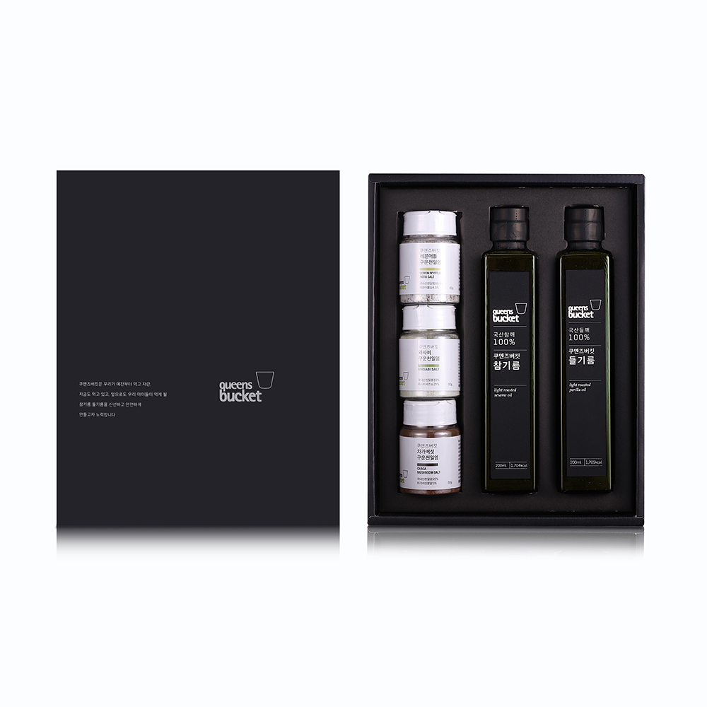 (백화점 판매용)[쿠엔즈버킷]
참기름200ml x 들기름200ml x 구운소금 3종세트