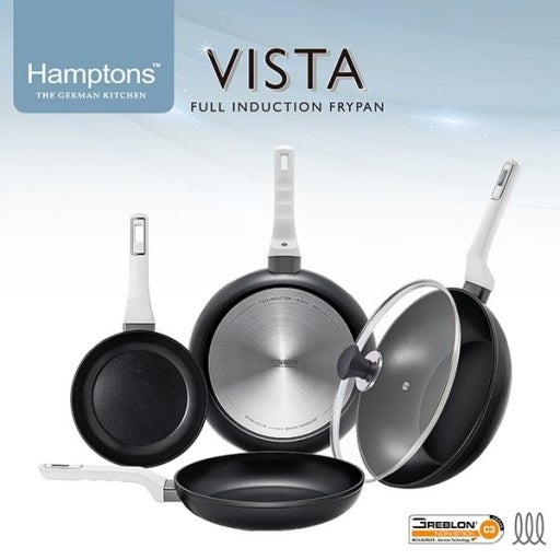 [Hamptons] 햄튼 비스타 풀인덕션 C3코팅 후라이팬 4종 세트(5P)(20CM(원형팬), 26CM(원형팬), 28CM(원형팬), 28CM(궁중팬), 28CM(유리커버)