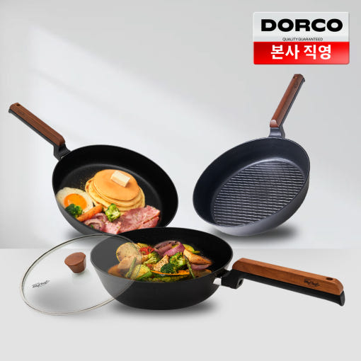 [도루코] 마이셰프 헤이즐 IH 프라이팬 4종 세트 (28cm팬, 28cm 궁중팬, 26cm 그릴팬, 28cm유리뚜껑)