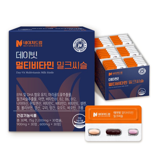 네이처드림 데이빗 멀티비타민 밀크씨슬
(캡슐 1000mg + 정제 900mg + 정제 600mg)x 30개입